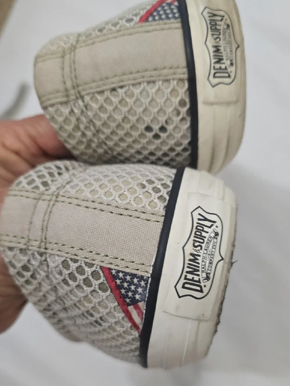 Sperry Cream Mesh Slip-On Loafers with Black Trim